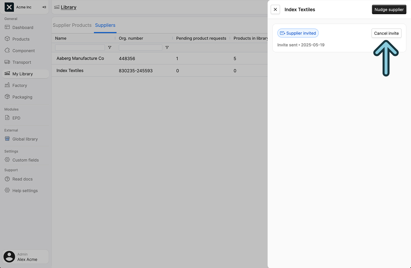 Image of the cancel invite button