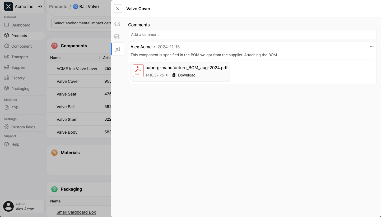 Image of the comments tab with the comment