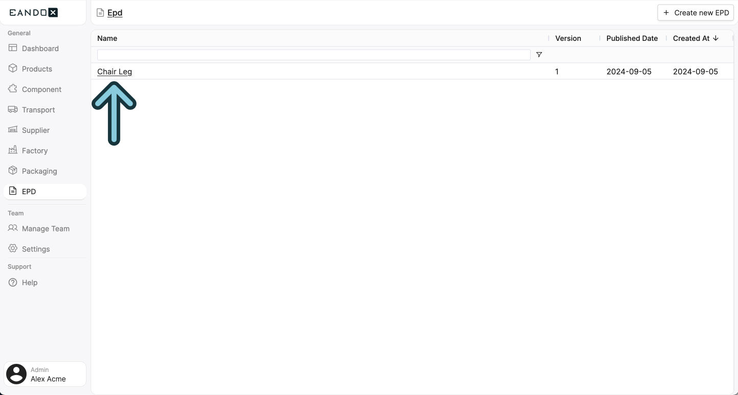Image of the EPD overview page