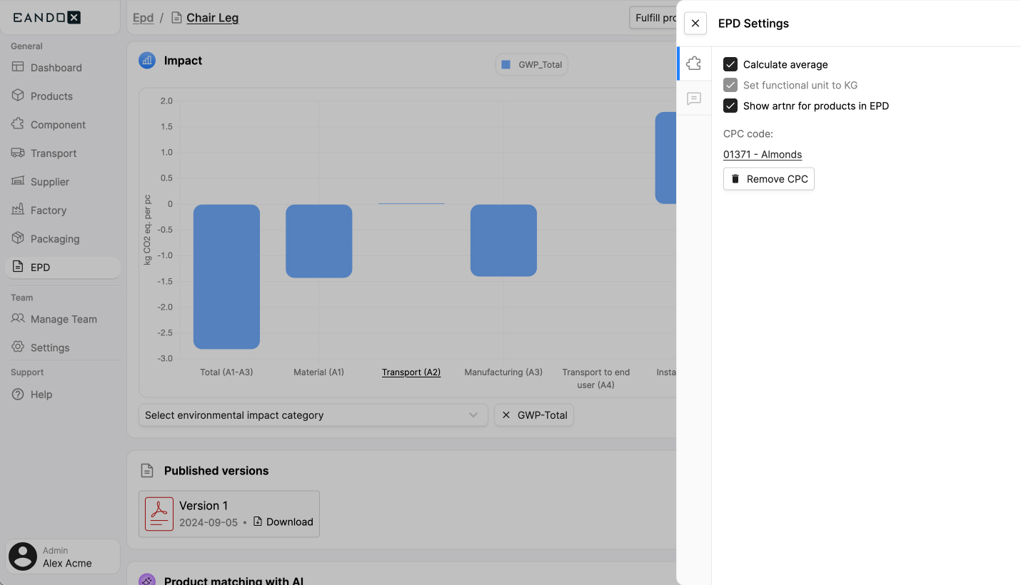 Image of the EPD settings sidepanel