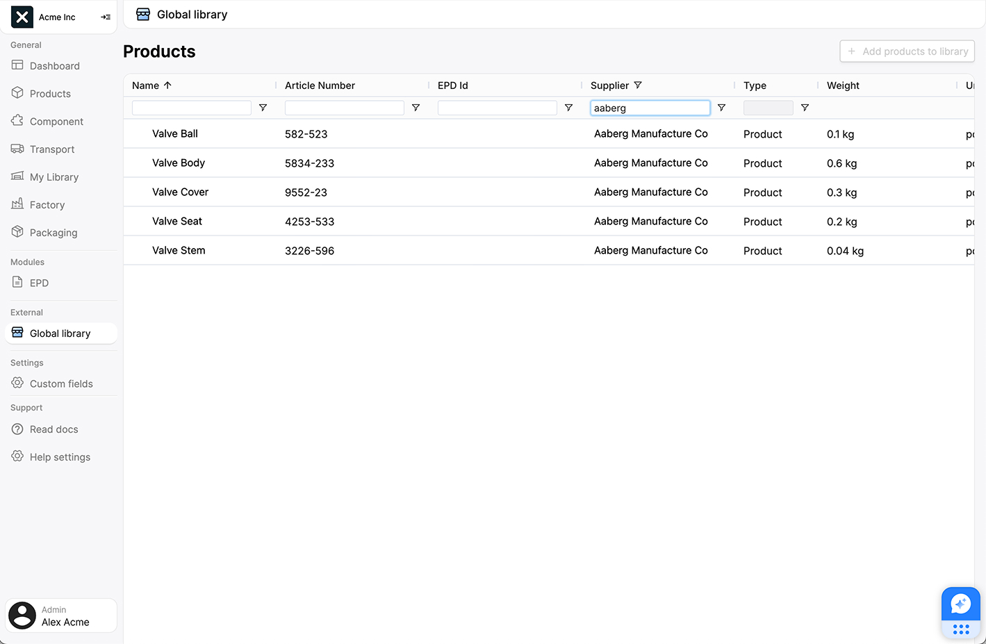 Image of the supplier component list