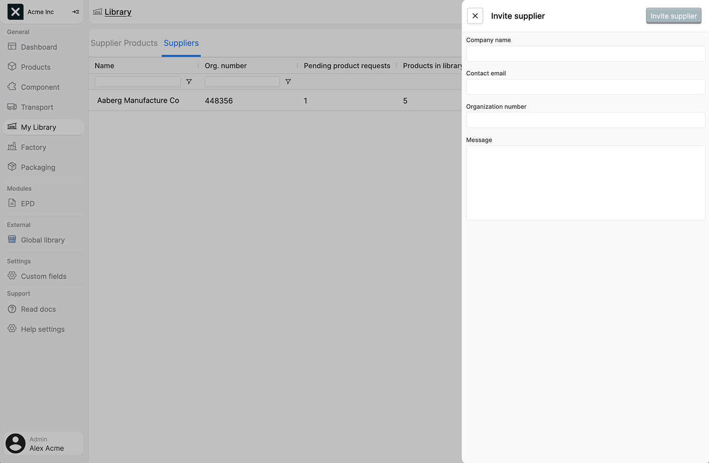 Image of the supplier search sidepanel