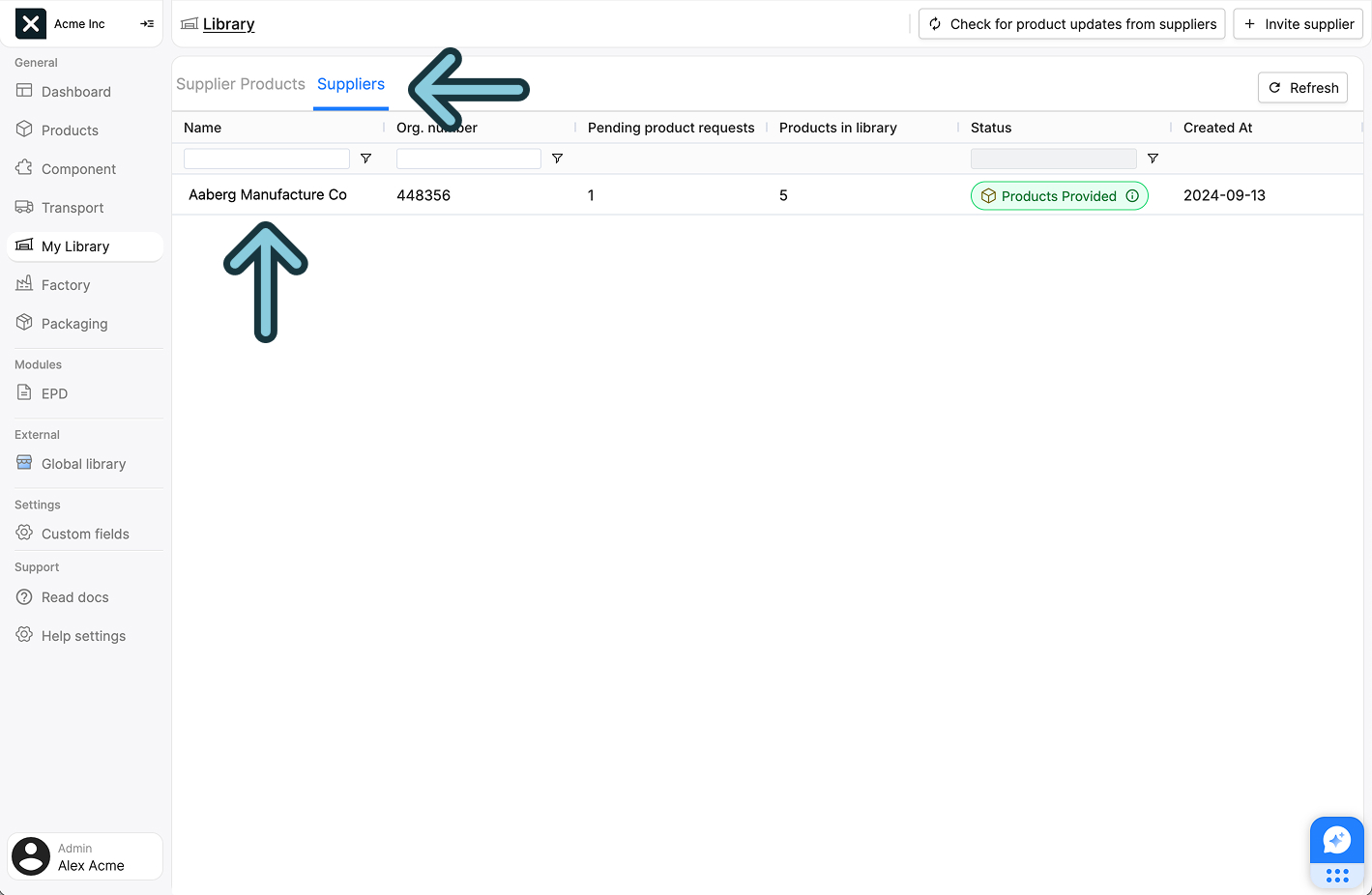 Image of the suppliers tab