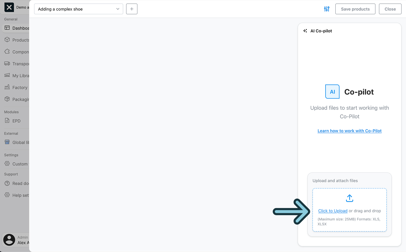 Image of the Co-Pilot upload button